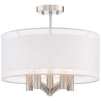 Possini Euro Design Modern Ceiling Light Semi Flush Mount Fixture Brushed Nickel 18" Wide Sheer Silver Double Drum Bedroom Kitchen