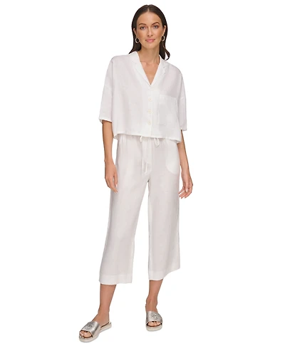 Dkny Women's Button-Front Dolman-Sleeve Linen Top