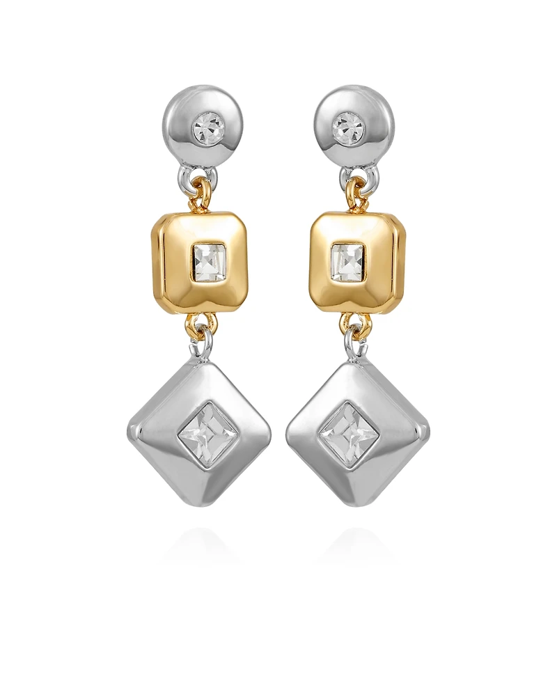 T Tahari Two-Tone Clear Glass Stone Drop Earrings