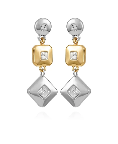 T Tahari Two-Tone Clear Glass Stone Drop Earrings