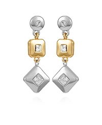T Tahari Two-Tone Clear Glass Stone Drop Earrings