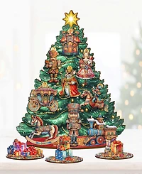 Designocracy Nutcracker Themed Wooden Christmas Tree with Ornaments Set of 13 G. DeBrekht