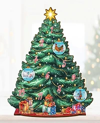 Designocracy 12 Days Themed Wooden Christmas Tree with Ornaments Set of 19 G. DeBrekht