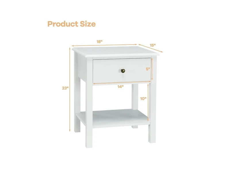 Nightstand End Table with Drawer and Shelf