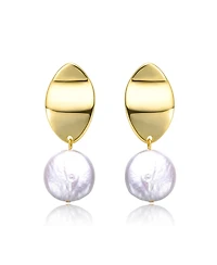 Sterling Silver & 14K Gold-Plated White Coin Pearl Medallion Earrings