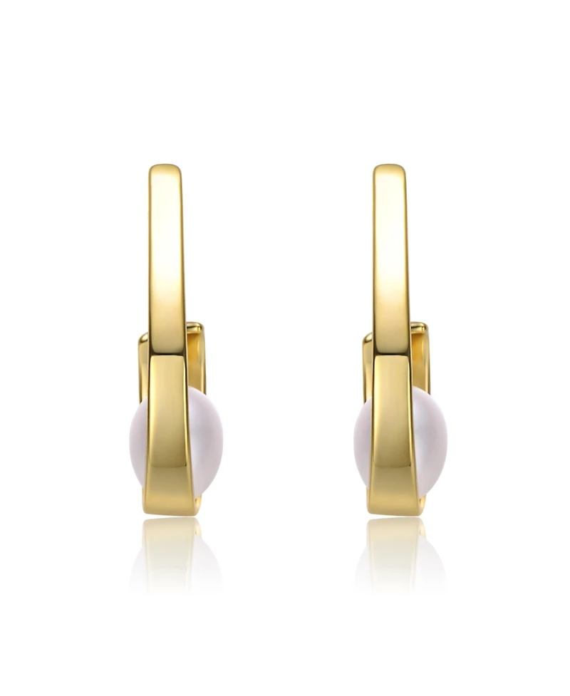 Elegant Sterling Silver & 14K Gold-Plated Ribbon Half-Hoop Earrings with White Freshwater Pearl Drops