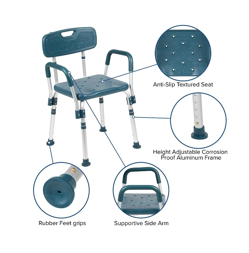 300 Lb. Capacity Quick Release Back & Arm Shower Chair