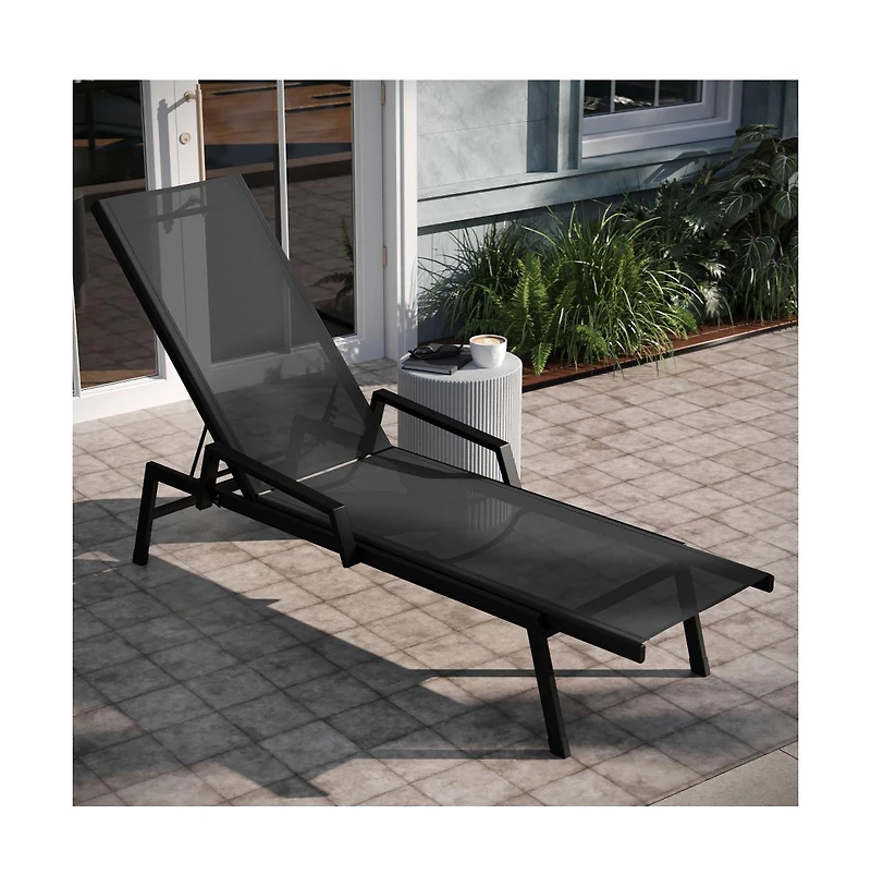 Emma+Oliver Braelin Textilene Adjustable 5 Position Patio Chaise Lounge With Armrests And Metal Frame