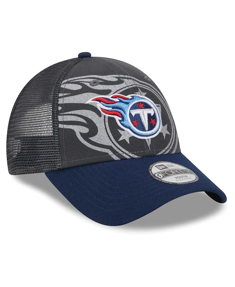 Preschool Boys and Girls New Era Graphite, Navy Tennessee Titans Reflect 9FORTY Adjustable Hat