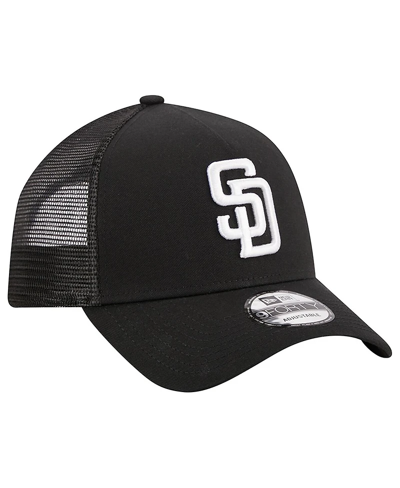Men's New Era Black San Diego Padres A-Frame 9FORTY Trucker Adjustable Hat