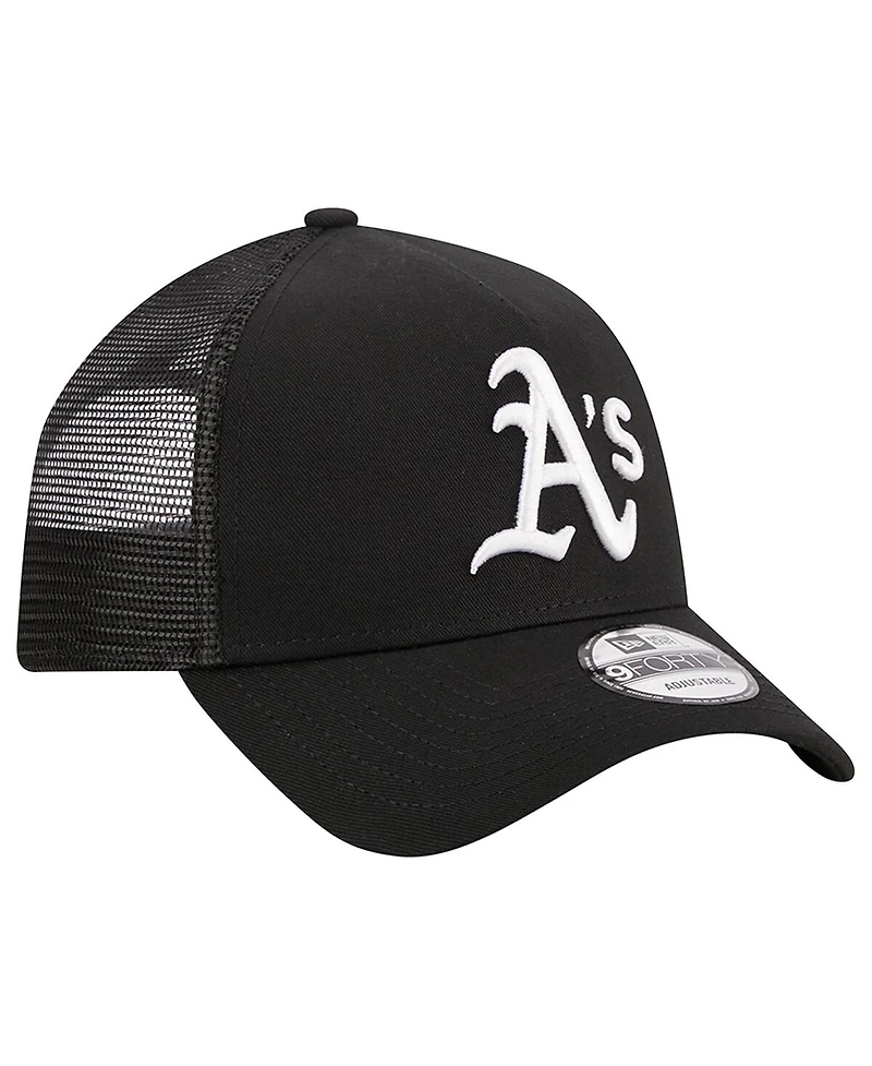 Men's New Era Black Oakland Athletics A-Frame 9FORTY Trucker Adjustable Hat