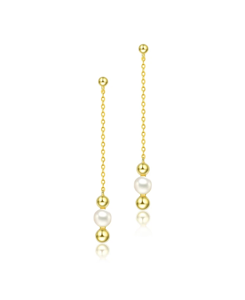 Sterling Silver 14K Gold Plated and 5.5MM Fresh Water Pearls Dangling Earrings
