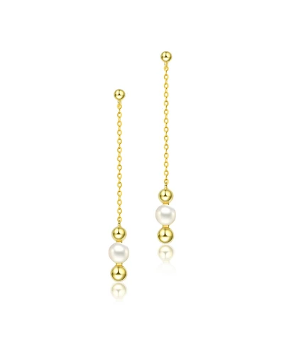 Sterling Silver 14K Gold Plated and 5.5MM Fresh Water Pearls Dangling Earrings