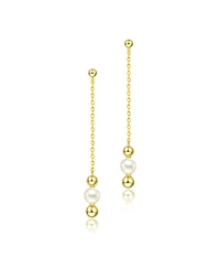 Sterling Silver 14K Gold Plated and 5.5MM Fresh Water Pearls Dangling Earrings