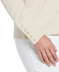 Ella Rafaella Plus Mock Neck Snap Cuff Long Sleeve Top
