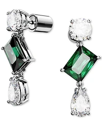 Swarovski Silver-Tone Mesmera Green Stone Drop Earrings