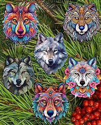 Designocracy Holiday Wooden Clip-On Ornaments Enigmatic Wolves Set of 6 G. DeBrekht