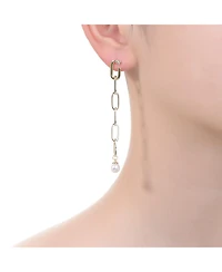 Sterling Silver 14K Gold Plated Genuine Freshwater Pearl and Cubic Zirconia Drop Butterfly Earrings