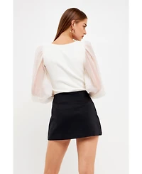 endless rose Women's Organza Sleeve Knit Top