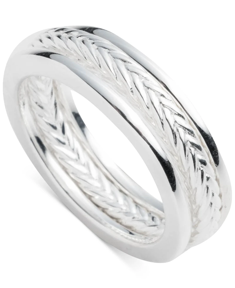 Lauren Ralph Lauren 3-Pc. Set Polished & Herringbone Design Stack Rings in Sterling Silver