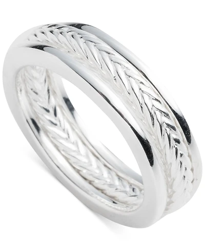 Lauren Ralph Lauren 3-Pc. Set Polished & Herringbone Design Stack Rings in Sterling Silver