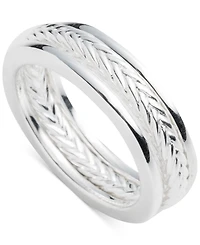 Lauren Ralph Lauren 3-Pc. Set Polished & Herringbone Design Stack Rings in Sterling Silver