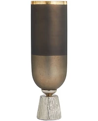 Glass Colorblock Candle Holder with Gold-Tone Accents and Textured Silver-Tone Base, 6" x 6" x 16"