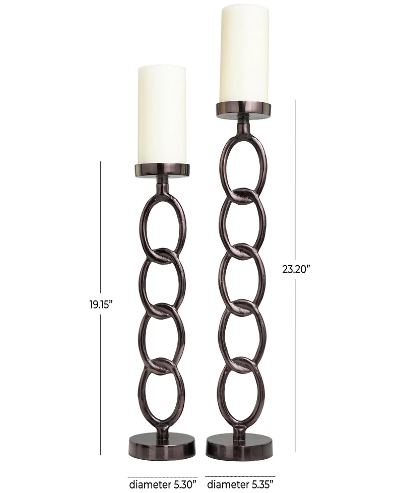 Aluminum Chain Link Geometric Candle Holder 23" and 19" H, Set of 2