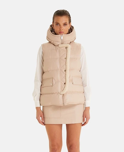 Furniq Uk Women's Leather Vest With Hood, Beige