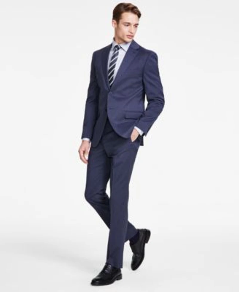 Dkny Mens Modern Fit Blue Mini Check Suit Separates