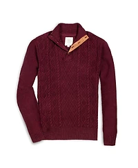 Hope & Henry Men's Mock Neck Cable Button Sweater with Flecks