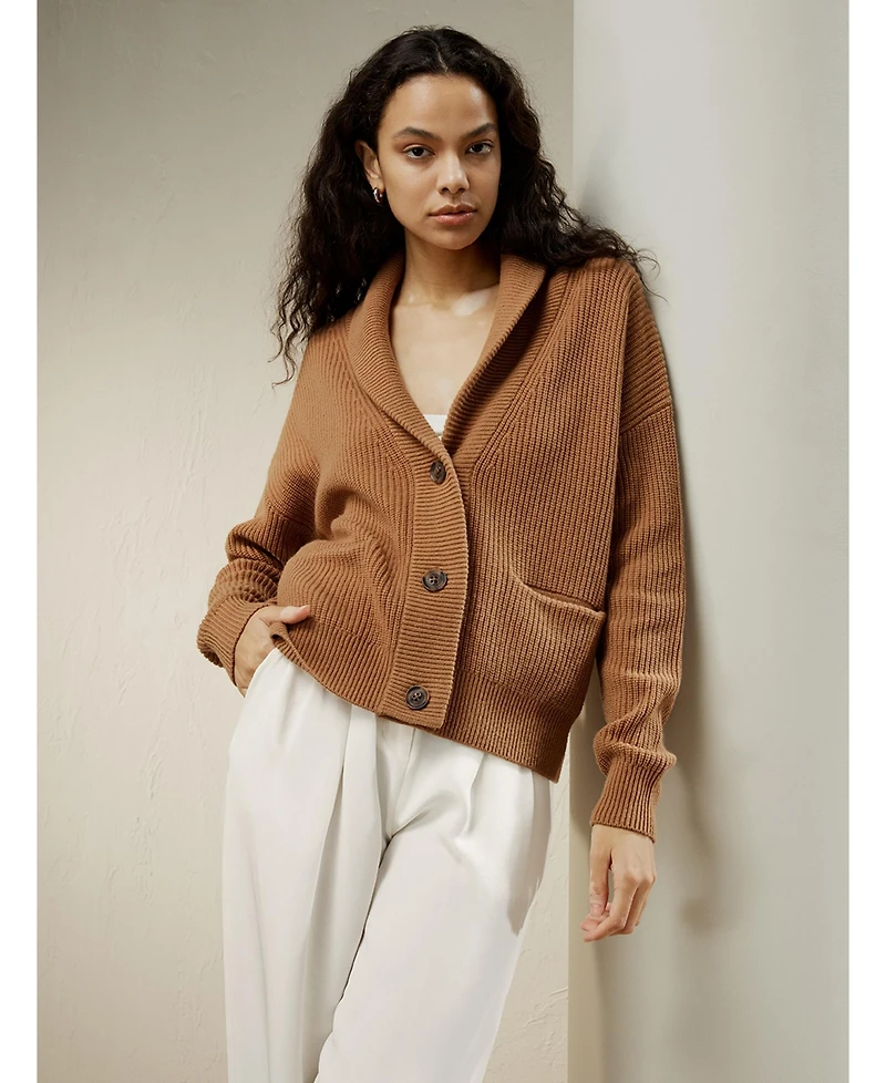 Lilysilk Women's Wool Knit Shawl Collar Cardigan