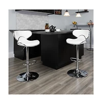 2 Pack Contemporary Cozy Mid-Back Vinyl Adjustable Height Barstool With Chrome Base