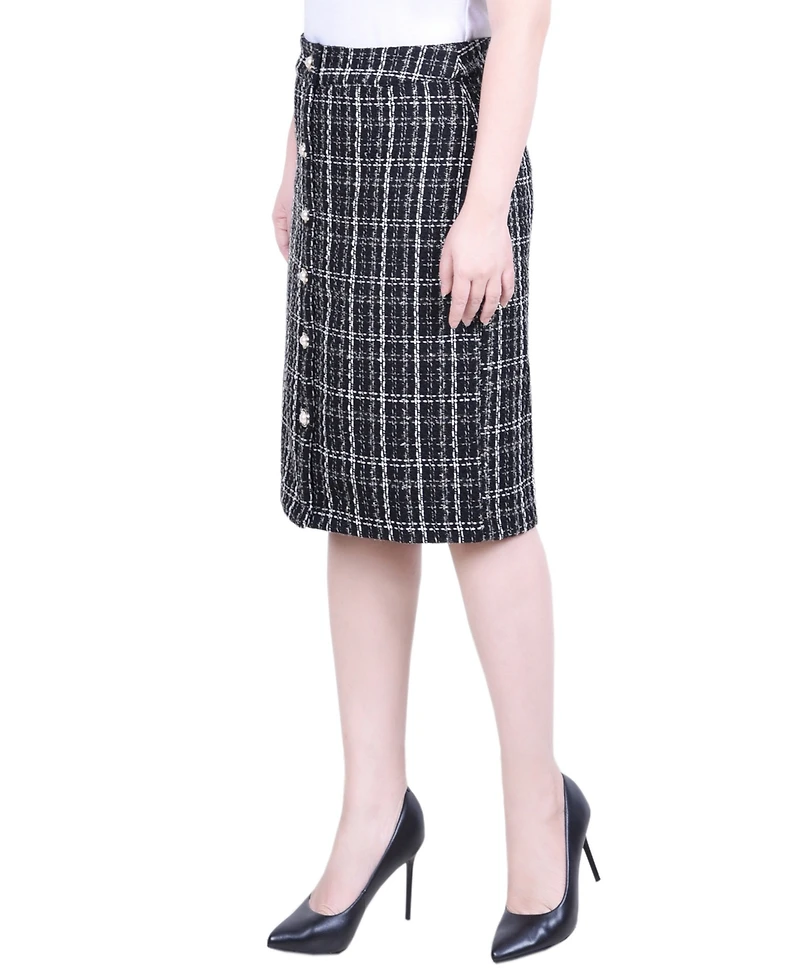 Ny Collection Petite Slim Tweed Double Knit Knee Length Skirt