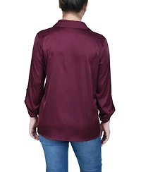 Ny Collection Petite 3/4 Sleeve Roll Tab Satin Blouse