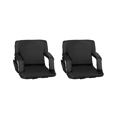 Set Of 2 Portable Stadium Chairs With Armrests, Reclining Padded Back & Seat, Lightweight Metal Frame Backpack Straps, Storage Pockets