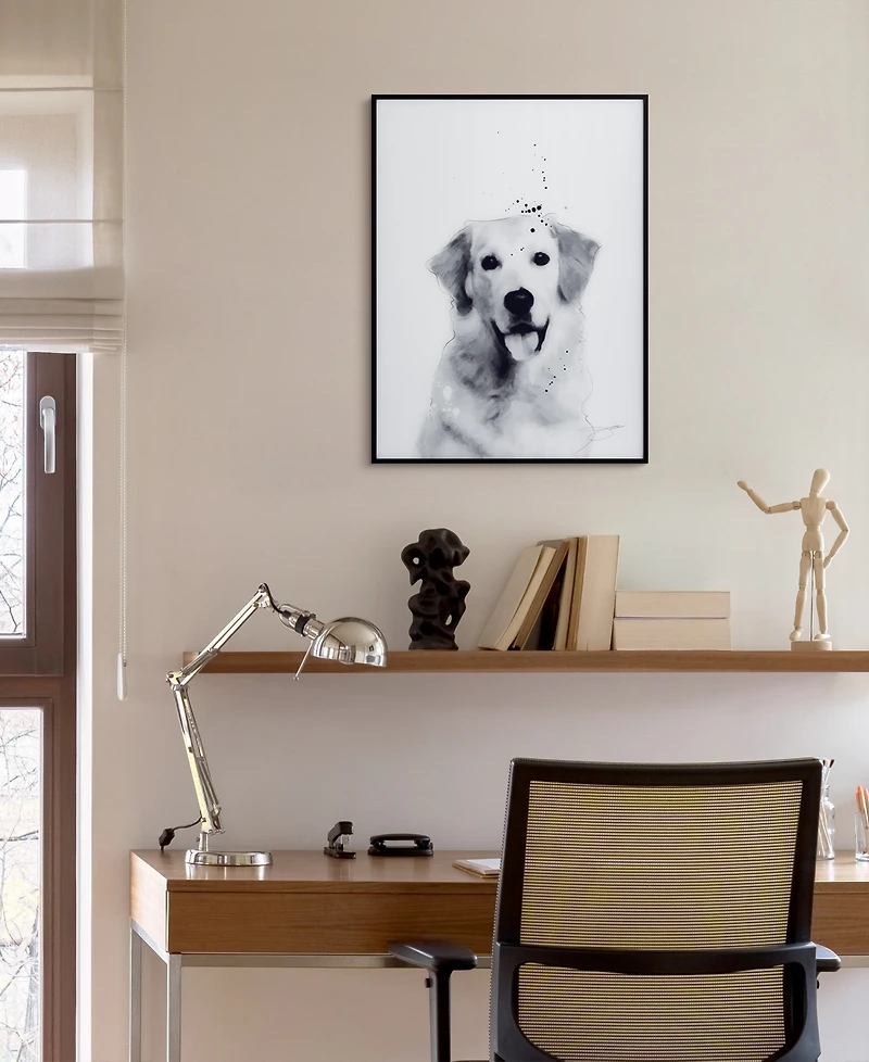 Empire Art Direct "golden Retriever" Pet Paintings on Printed Glass Encased with A Black Anodized Frame, 24" x 18" x 1"