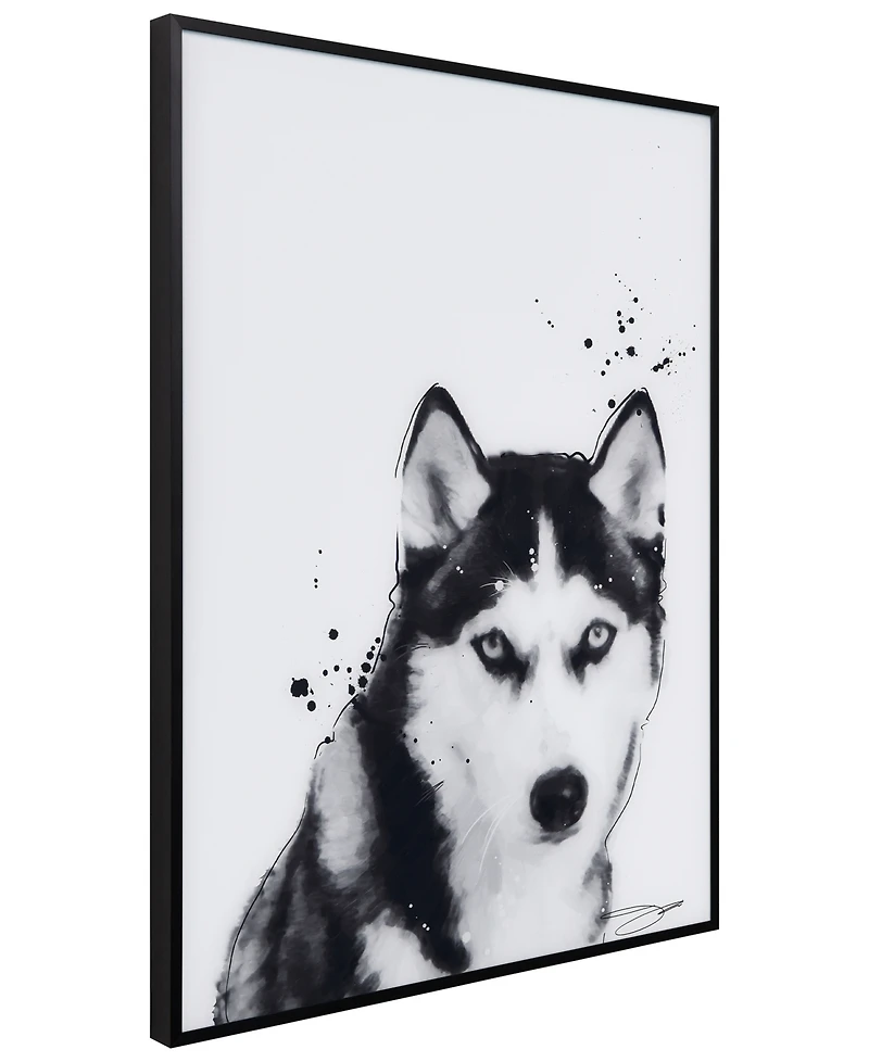 Empire Art Direct "Siberian Husky" Pet Paintings on Printed Glass Encased with a Black Anodized Frame, 24" x 18" x 1"