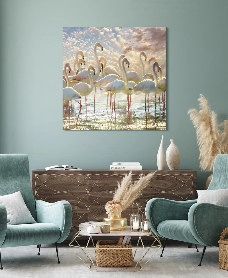 Empire Art Direct "Flamingo Flair" Frameless Free Floating Tempered Glass Panel Graphic Wall Art, 38" x 38" x 0.2"