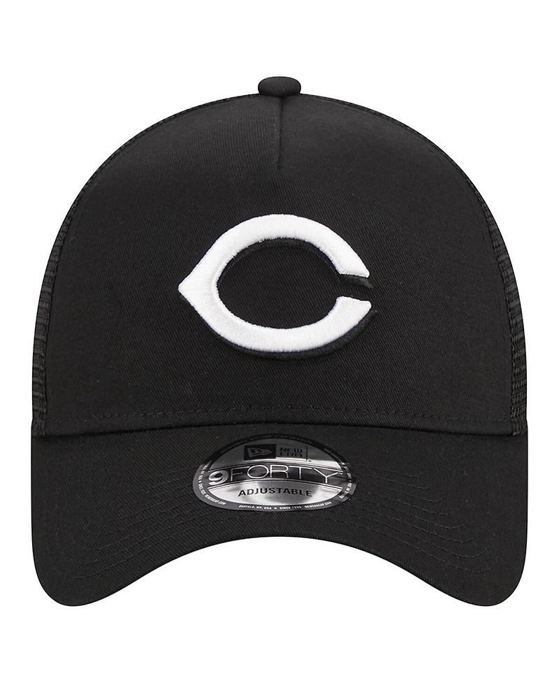 Men's New Era Black Cincinnati Reds A-Frame 9FORTY Trucker Adjustable Hat