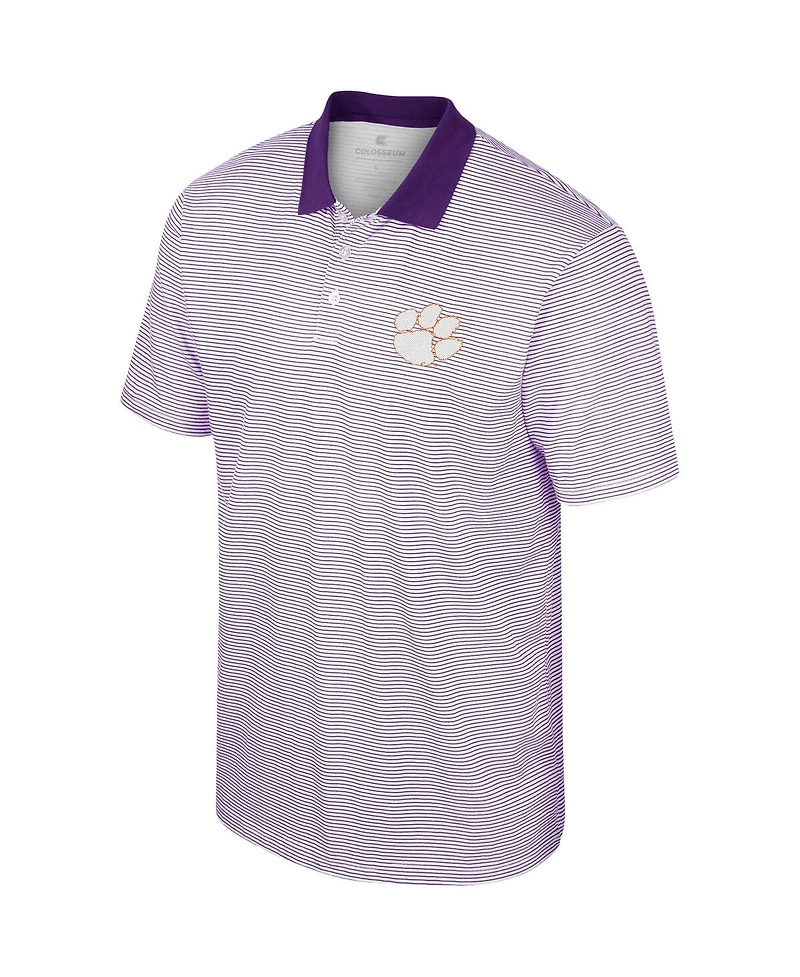 Men's Colosseum Purple, White Clemson Tigers Print Stripe Polo Shirt