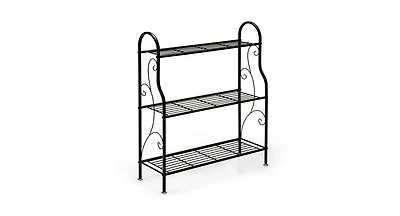 3-Tier Scrollwork Designed Metal Plant Stand-Black
