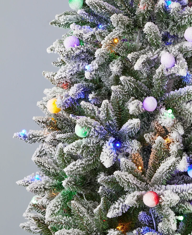 Seasonal Snow Kissed Pine 5' Pre-Lit Flocked Pvc Slim Tree with Metal Stand, 388 Tips, 150 Led Lights