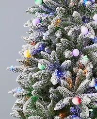 Seasonal Snow Kissed Pine 5' Pre-Lit Flocked Pvc Slim Tree with Metal Stand, 388 Tips, 150 Led Lights