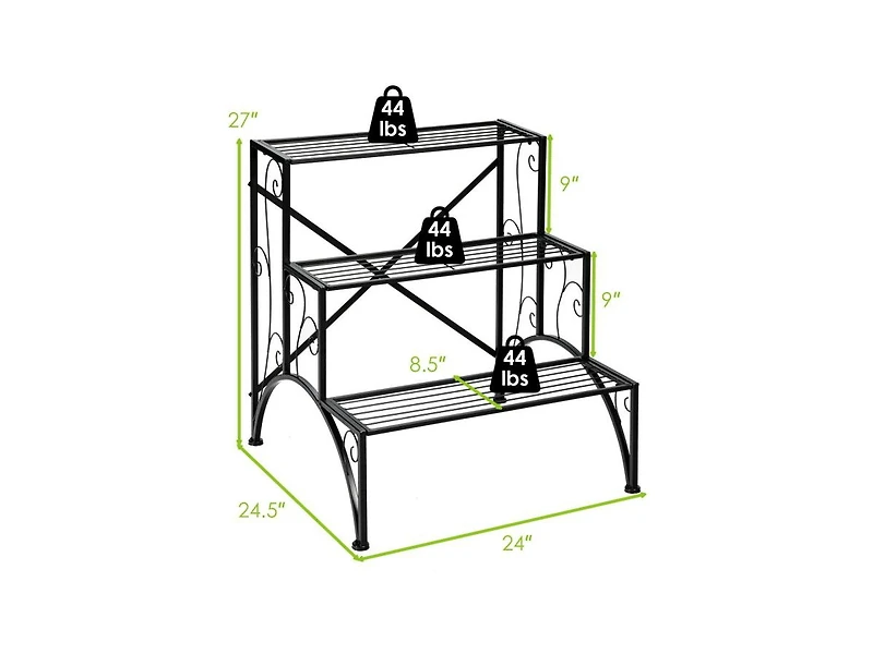 3-Tier Metal Plant Rack Garden Shelf in Stair Style