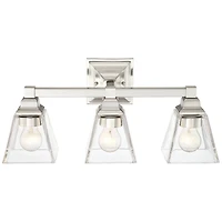 Mencino Mid Century Modern Wall Light Satin Nickel Silver Metal Hardwired 20" Wide 3-Light Fixture Clear Glass Cone Shade for Bathroom Vanity Mirror H