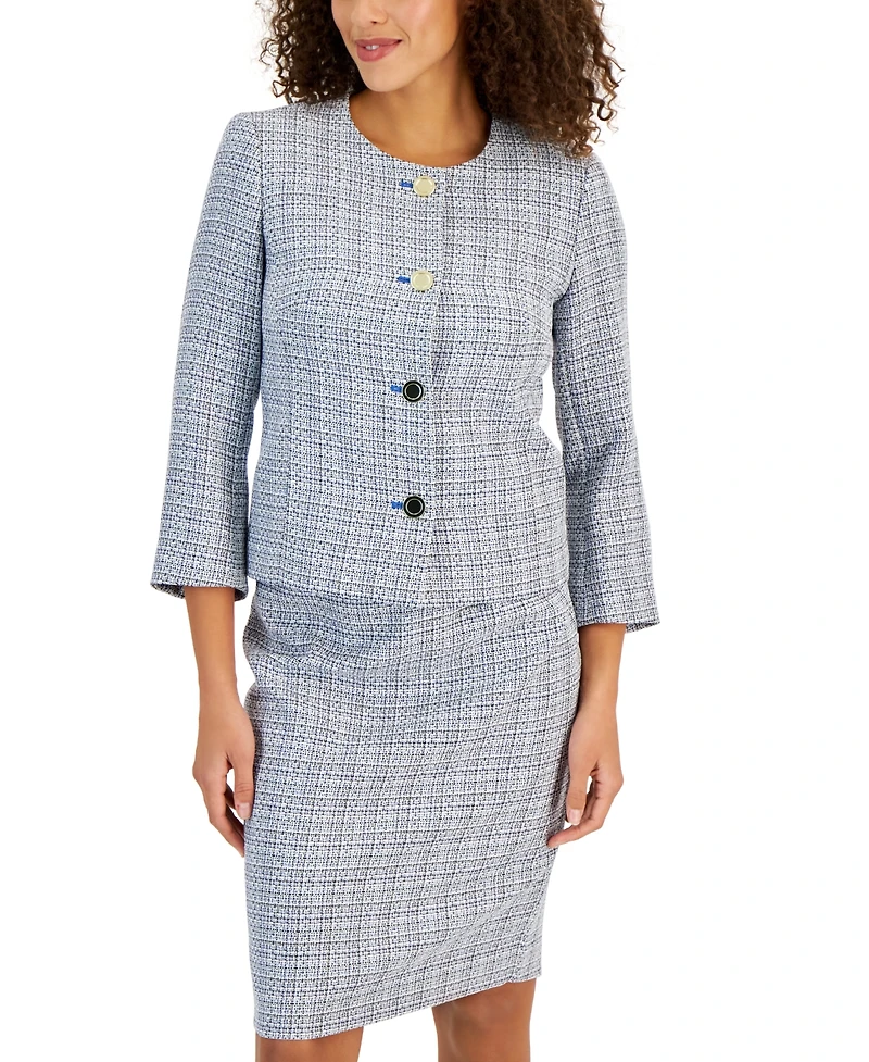 Le Suit Tweed Four-Button Jacket & Pencil Skirt Suit, Regular Petite Sizes