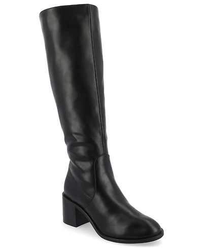 Journee Collection Women's Romilly Wide Width Round Toe Block Heel Knee High Boots