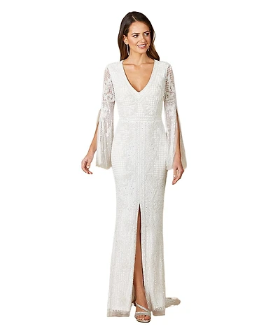 Lara Women's Fallon Long Sleeve Beaded Wedding Gown