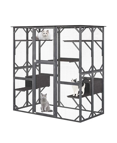 Large Wooden Cat House 71'' Indoor Outdoor Weatherproof Catio Kitten Enclosure